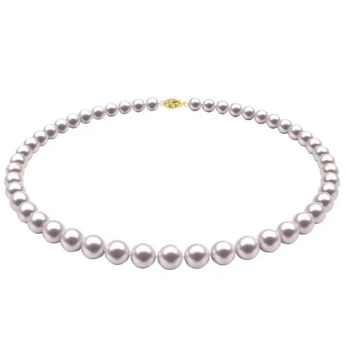 Set Colier si Cercei Tip Surub cu Perle Naturale Albe de 7-8 mm si Inchizatoare Filigranata din Aur Galben de 14 karate