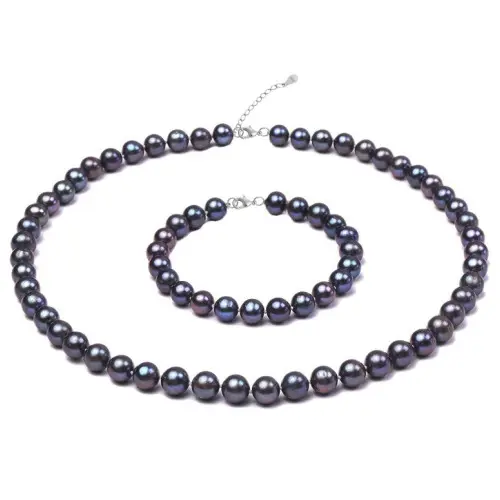 Set Perle Naturale Negre 7–8 mm, Argint 925, Colier și Brățară | KASKADDA®