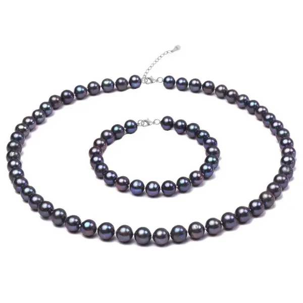 Set Perle Naturale Negre 7–8 mm, Argint 925, Colier și Brățară | KASKADDA®
