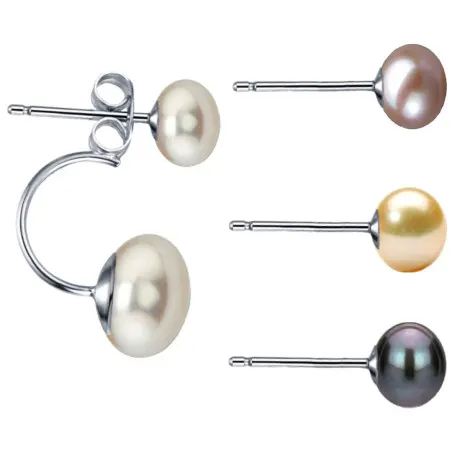 Cercei Double Argint si Perle Naturale, Model 8 in 1, cu Perla de Baza de Culoare Alba, de 9-10 mm
