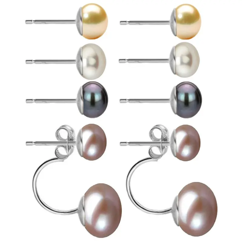 Cercei Double Argint si Perle Naturale, Model 8 in 1, cu Perla de Baza de Culoare Lavanda, de 9-10 mm