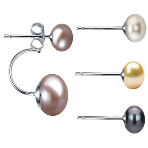 Cercei Double Argint si Perle Naturale, Model 8 in 1, cu Perla de Baza de Culoare Lavanda, de 9-10 mm