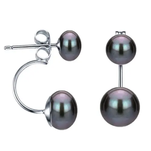 Cercei Double Argint si Perle Naturale, Model 8 in 1, cu Perla de Baza de Culoare Neagra, de 9-10 mm