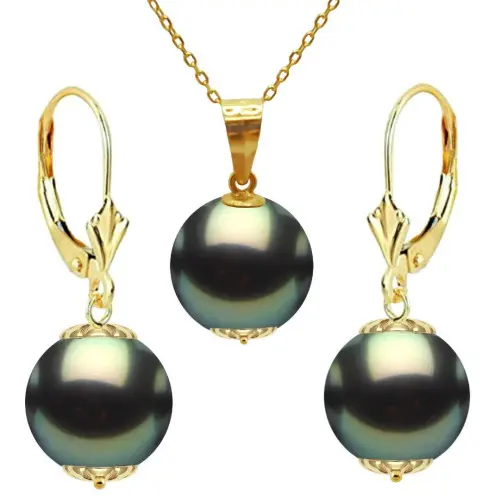 Set Perle Tahitiene 10 mm, Aur 14K – Colier și Cercei | KASKADDA®