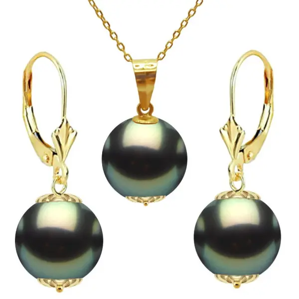 Set Perle Tahitiene 9 mm, Aur 14K – Colier și Cercei | KASKADDA®