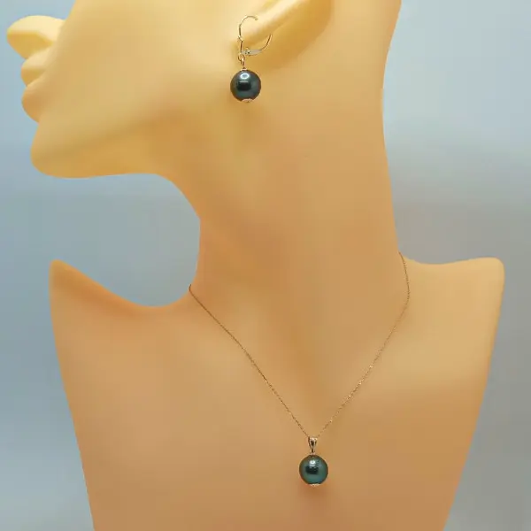 Set Perle Tahitiene 10 mm, Aur 14K – Colier și Cercei | KASKADDA®