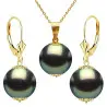 Set Perle Tahitiene – Colier cu Pandantiv și Cercei, Aur Galben 14K, Perle Rotunde 10 mm, Calitate AAA - KASKADDA®