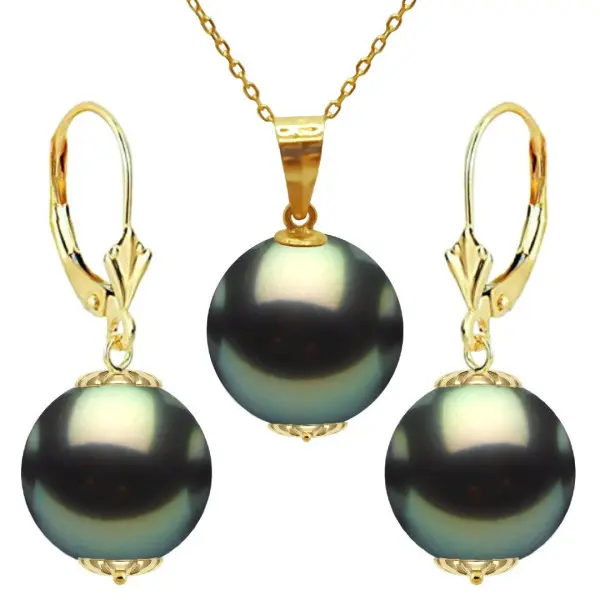 Set Perle Tahitiene 11 mm, Aur 14K – Colier și Cercei | KASKADDA®
