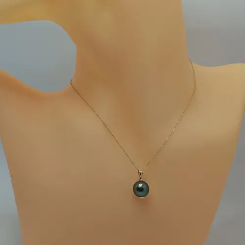 Set Colier cu Pandantiv si Cercei din Aur Galben de 14 karate si Perle Naturale Tahitiene Premium de 11 mm