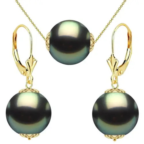 Set Perle Tahitiene 11 mm, Aur Galben 14K – Colier și Cercei | KASKADDA®