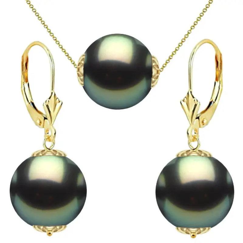Set Perle Tahitiene 11 mm, Aur Galben 14K – Colier și Cercei | KASKADDA® Set Perle Tahitiene 11 mm, Aur Galben 14K – Colier și Cercei | KASKADDA®