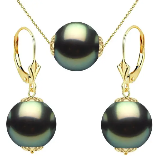 Set Perle Tahitiene 11 mm, Aur Galben 14K – Colier și Cercei | KASKADDA®