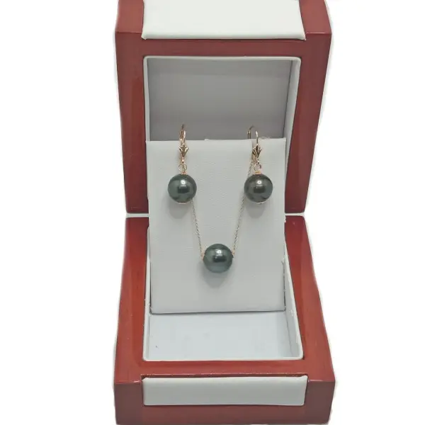 Set Perle Tahitiene 11 mm, Aur Galben 14K – Colier și Cercei | KASKADDA®