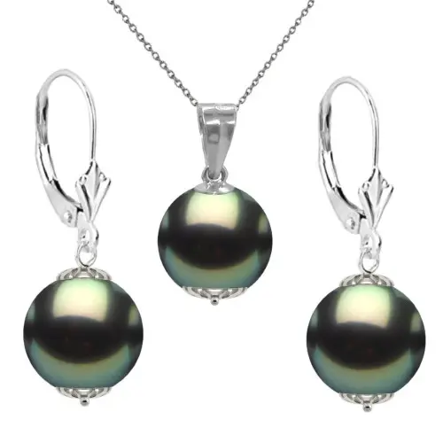 Set Perle Tahitiene 9 mm, Aur Alb 14K – Colier și Cercei | KASKADDA®