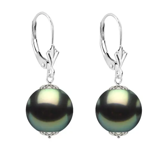 Set Colier cu Pandantiv si Cercei din Aur Alb de 14 karate si Perle Naturale Tahitiene Premium de 11 mm