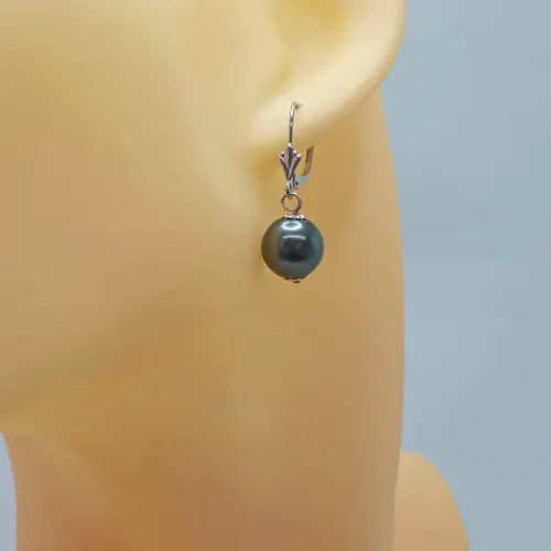 Set Colier cu Pandantiv si Cercei din Aur Alb de 14 karate si Perle Naturale Tahitiene Premium de 11 mm