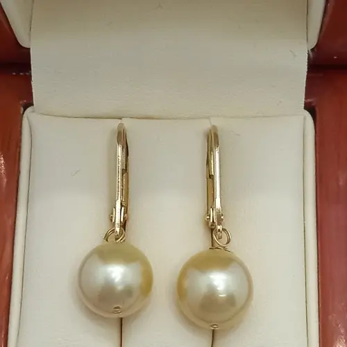 Cercei Kaskadda cu Perle Naturale South Sea, Aurii, Rare, Calitate Premium AAA, de 9-9,5 mm si Aur Galben de 14k