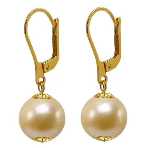 Cercei cu Perle South Sea Aurii 10,5–11 mm, Aur Galben 14K – KASKADDA®