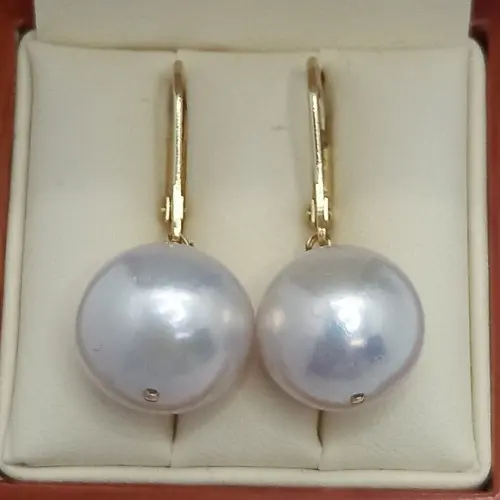 Cercei Kaskadda cu Perle Naturale Edison, Calitate Premium AAA, Perle Rare Gigant de 13,5 - 14 mm si Aur Galben de 14k