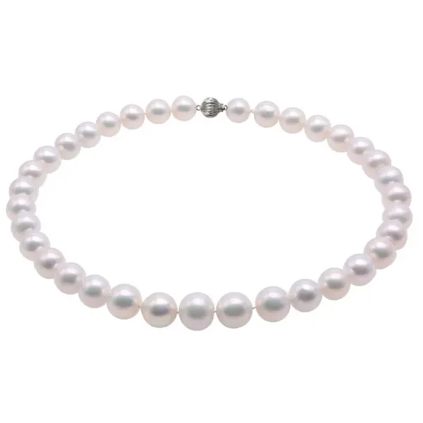 Colier perle naturale Edison albe 11,5–14,5 mm, aur alb 14K | KASKADDA®