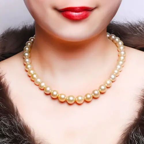 Colier perle South Sea aurii 9–11 mm, aur galben 14K | KASKADDA®