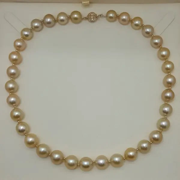 Colier perle South Sea aurii 9–11 mm, aur galben 14K | KASKADDA®