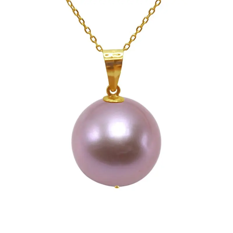 Colier cu Pandantiv Kaskadda cu Perle Naturale Edison Lavanda AAA, Perle Rare Gigant de 12 – 12,5 mm si Aur Galben de 14k