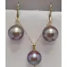 Set Kaskadda Colier cu Pandantiv si Cercei Perle Naturale Edison Lavanda AAA, Perle Rare de 12,5-13 mm si Aur Galben de 14k