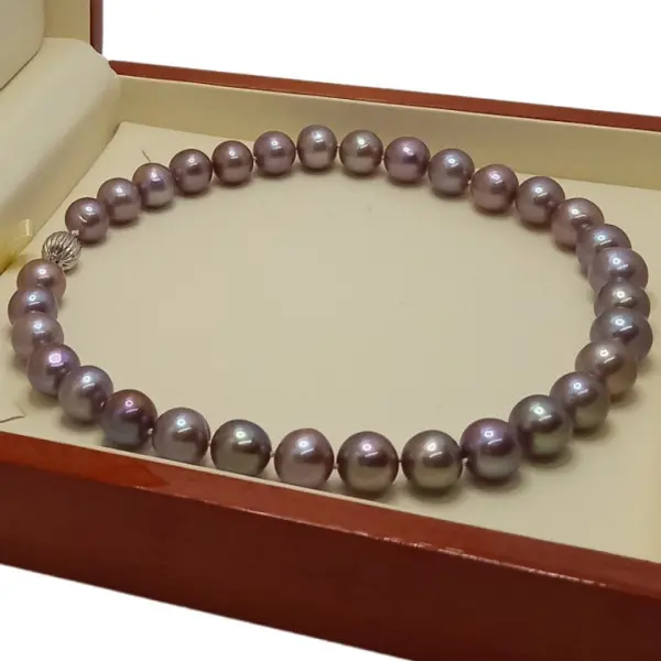 Colier perle naturale Edison lavandă, aur alb 14K, 10–12 mm | KASKADDA®