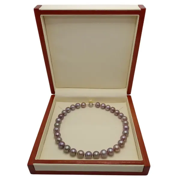 Colier perle naturale Edison lavandă, aur alb 14K, 10–12 mm | KASKADDA®