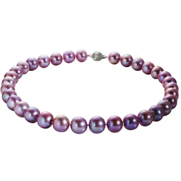 Colier perle naturale Edison lavandă, aur alb 14K, 10–12 mm | KASKADDA®