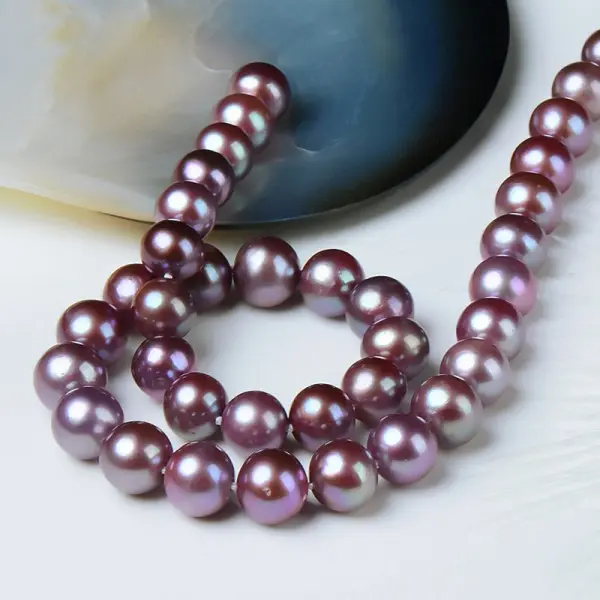 Colier perle naturale Edison lavandă, aur alb 14K, 10–12 mm | KASKADDA®