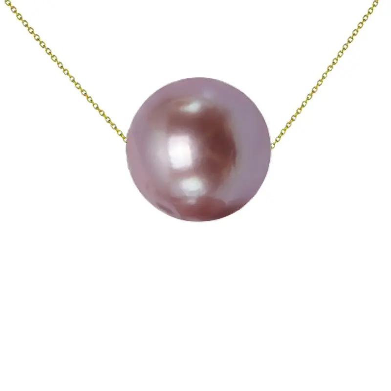 Colier Kaskadda cu Perla Naturala Edison Lavanda, Calitate AAA, Perla Rara Gigant de 12,5 – 13 mm si Aur Galben de 14k Colier Kaskadda cu Perla Naturala Edison Lavanda, Calitate AAA, Perla Rara Gigant de 12,5 – 13 mm si Aur Galben de 14k