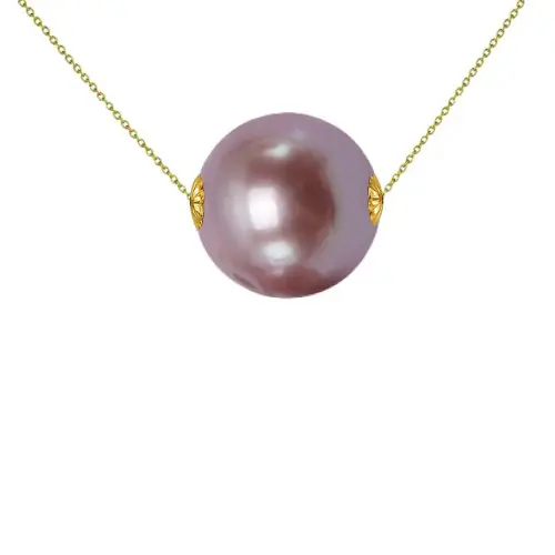 Colier Kaskadda cu Perla Naturala Edison Lavanda, Calitate Premium AAA, Perle Rare Gigant de 11,5 – 12 mm si Aur Galben de 14k