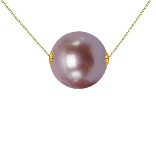 Colier Kaskadda cu Perla Naturala Edison Lavanda, Calitate Premium AAA, Perle Rare Gigant de 12,5 – 13 mm si Aur Galben de 14k