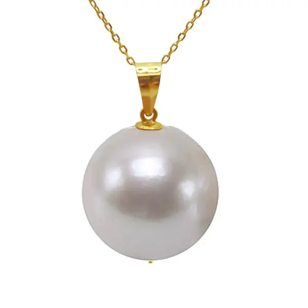 Colier cu Pandantiv Kaskadda cu Perla Edison Alba, AAA, Perla Rara Gigant de 13 – 13,5 mm si Aur Galben de 14k