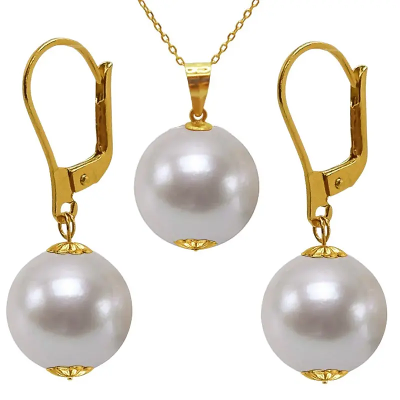 Set Kaskadda Colier cu Pandantiv si Cercei cu Perle Naturale Edison Able, AAA, Perle Rare de 11,5 – 12 mm si Aur Galben de 14k