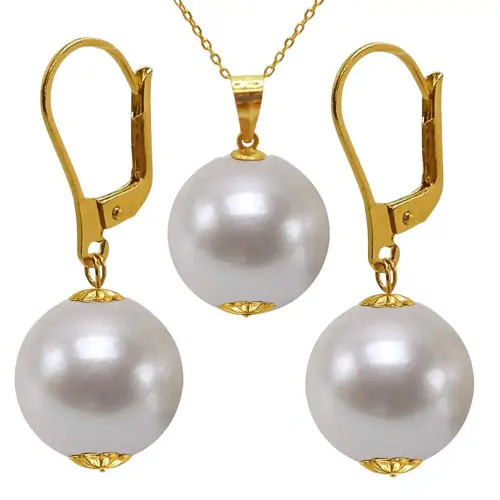 Set Kaskadda Colier cu Pandantiv si Cercei cu Perle Naturale Edison Able, AAA, Perle Rare de 12,5 – 13 mm si Aur Galben de 14k