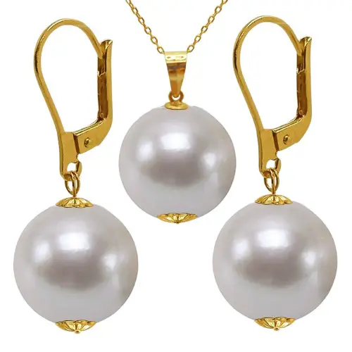 Set Kaskadda Colier cu Pandantiv si Cercei cu Perle Naturale Edison Able, AAA, Perle Rare de 13,5 – 14 mm si Aur Galben de 14k