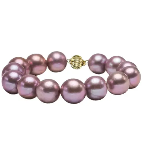 Bratara Kaskadda cu Perle Naturale Edison Lavanda, Calitate Premium AAA, Perle Rare Gigant de 11,5 – 13 mm si Aur Galben de 14k