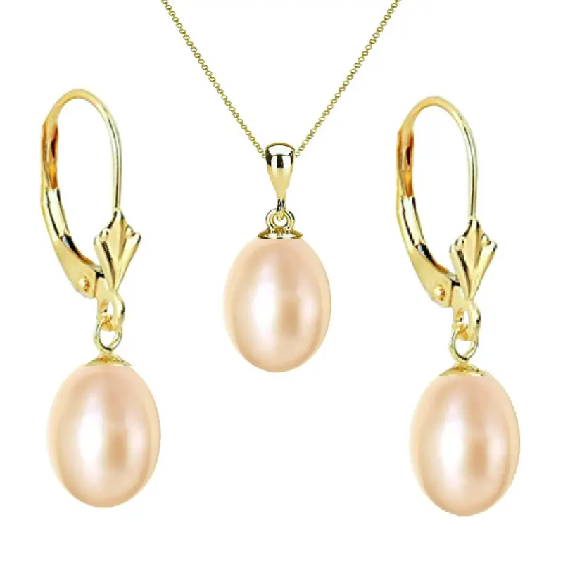 Set Aur Galben de 14k cu Perle Naturale Premium Crem, Forma Lacrima, de 8/5 mm Set Aur Galben de 14k cu Perle Naturale Premium Crem, Forma Lacrima, de 8/5 mm