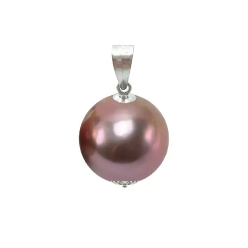 Pandantiv Kaskadda cu Perla Naturala Edison Lavanda, Calitate AAA, Perla Rara Gigant de 11,5 – 12 mm si Aur Alb de 14k