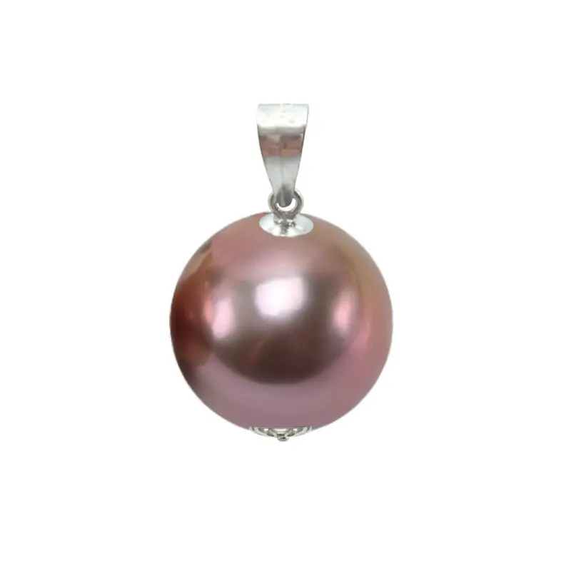 Pandantiv Kaskadda cu Perla Naturala Edison Lavanda, Calitate AAA, Perla Rara Gigant de 12,5 – 13 mm si Aur Alb de 14k