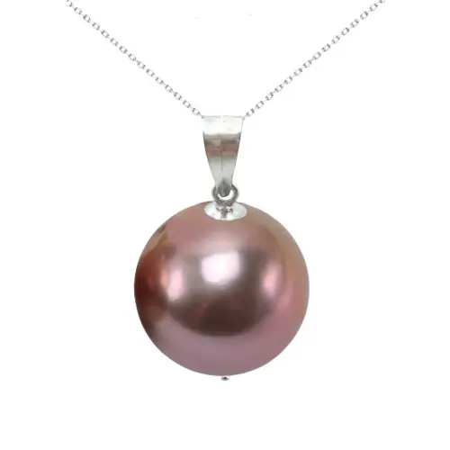 Colier cu Pandantiv Kaskadda cu Perle Naturale Edison Lavanda AAA, Perle Rare Gigant de 12,5 – 13 mm si Aur Alb de 14k