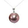 Colier cu Pandantiv Kaskadda cu Perle Naturale Edison Lavanda AAA, Perle Rare de 12,5 – 13 mm si Aur Alb de 14k